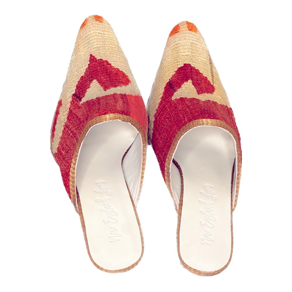 New England Loom handmade kilim mules.